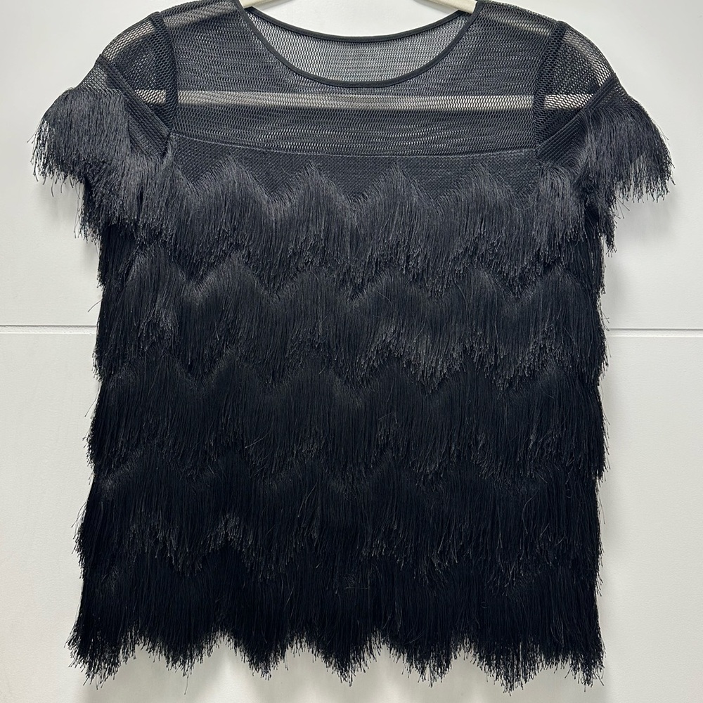 Alexis Black Mesh Fringe Top